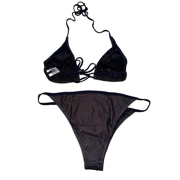 Fashion Nova Blue Jean Look Triangle Bikini Size XL Sexy Denim‎ Beach Swimsuit - Picture 2 of 6